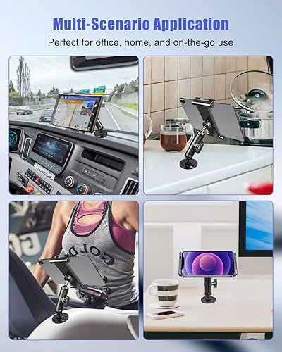 Miniatura 5 de Soporte para tableta con base de taladro, soporte giratorio de 360 para tabletas iPad Samsung de 6 a 11 pulgadas, soporte universal de aluminio para