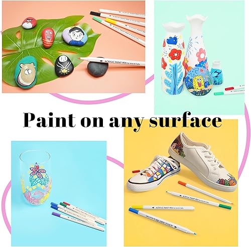 Miniatura 7 de TBC The Best Crafts Bolígrafo de pintura acrílica, 12 colores, impermeable, no tóxico, inodoro, adecuado para papel, cerámica, piedras, mochilas,