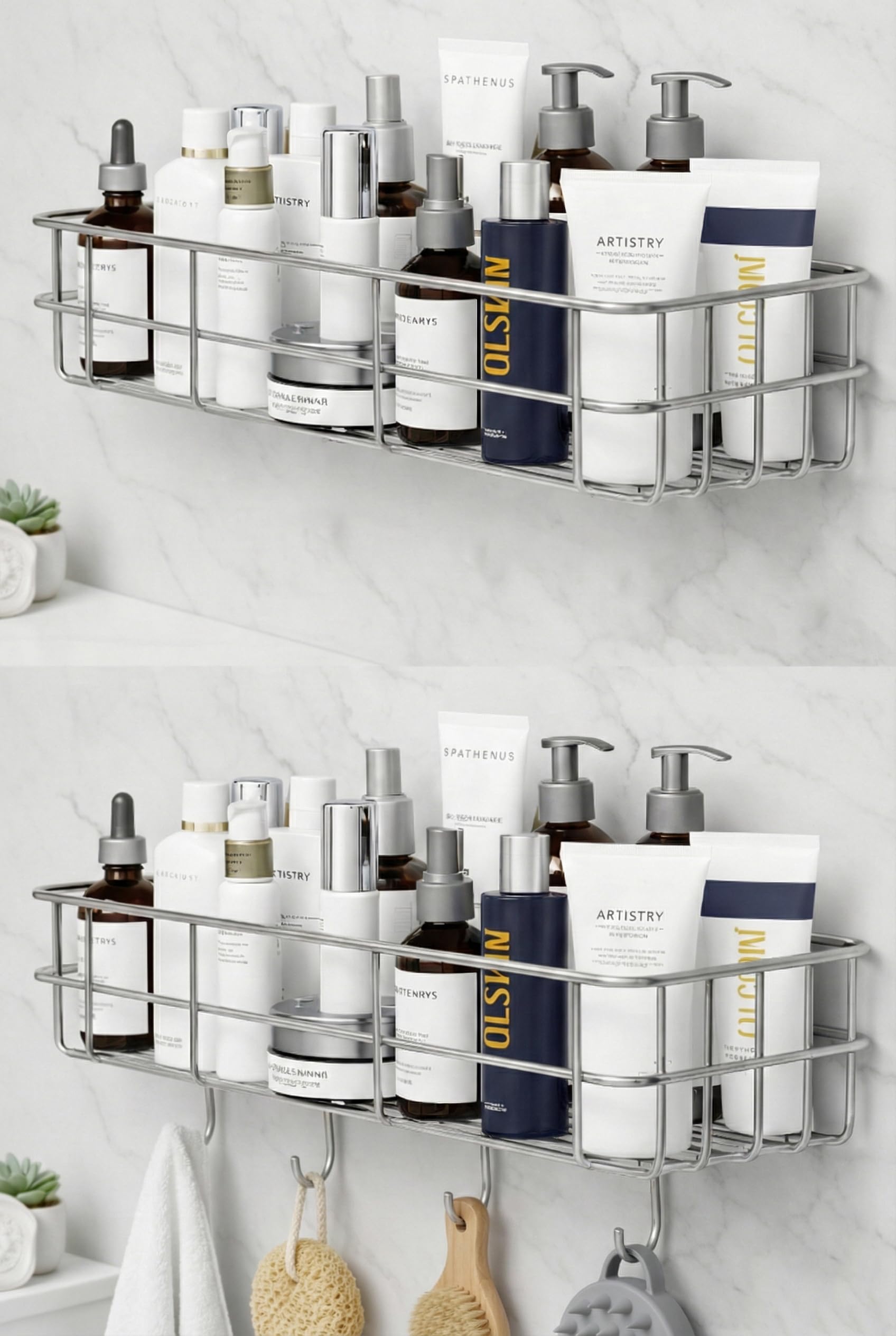 SaleOn Stainless Steel Lifetime Rust Free Self Adhesive Shelf Rack Set of 2 for Kitchen & Bathroom | No Drill Wall Mount Sink Organizer with Hooks | Kitchen Sink Wall Organiser | 1 Year Warranty-image-27
