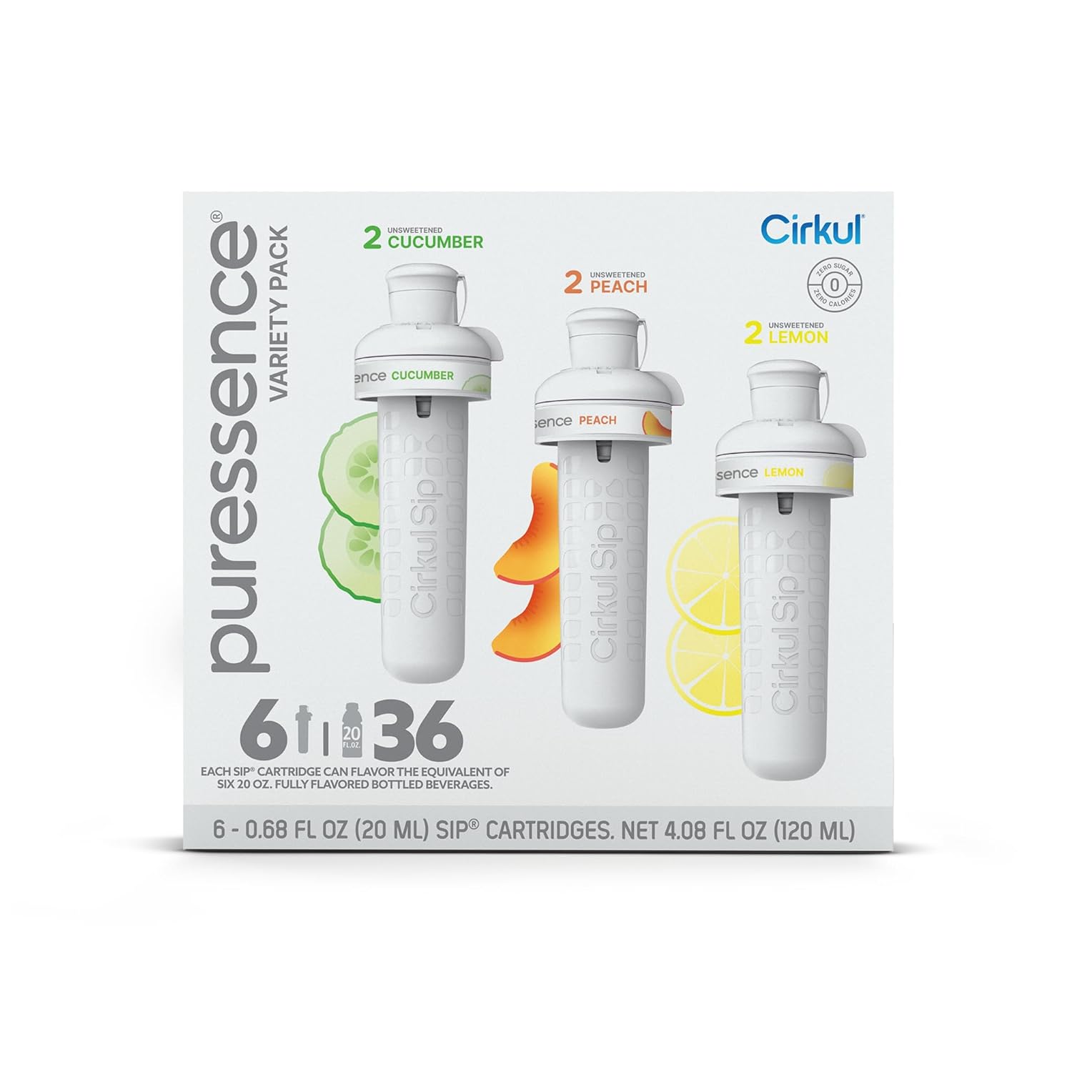 Cirkul Puressence Unsweetened Flavor Water Variety Pack, Makes 36 Drinks, No Sugar, Zero Calorie Drink Mix, (2 Cucumber, 2 Peach, 2 Lemon) - Image 8