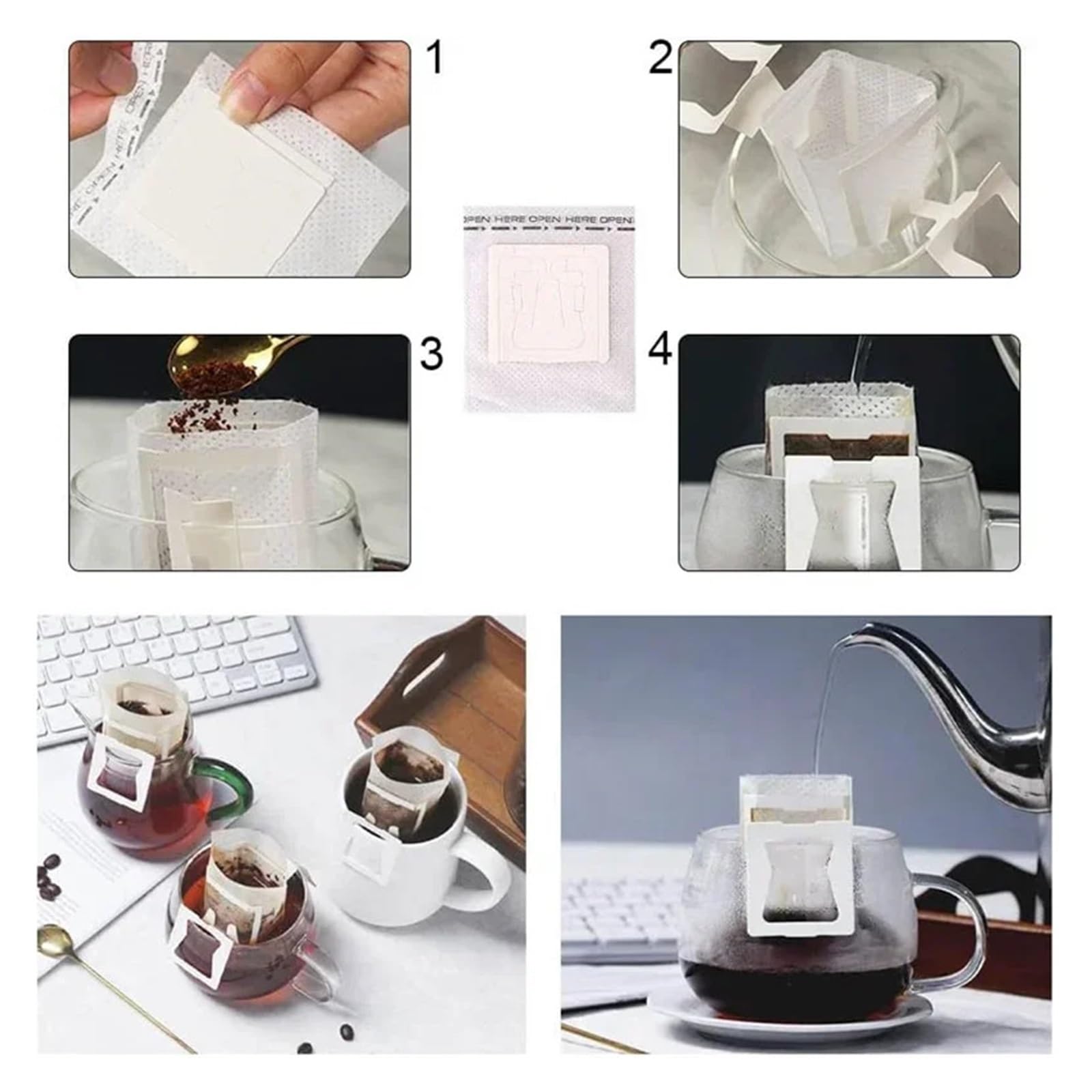 Bolsas de filtro de café biodegradables, desechables, for café, té, viajes, oficina, uso doméstico, filtros de papel de flujo rápido.(800pcs)