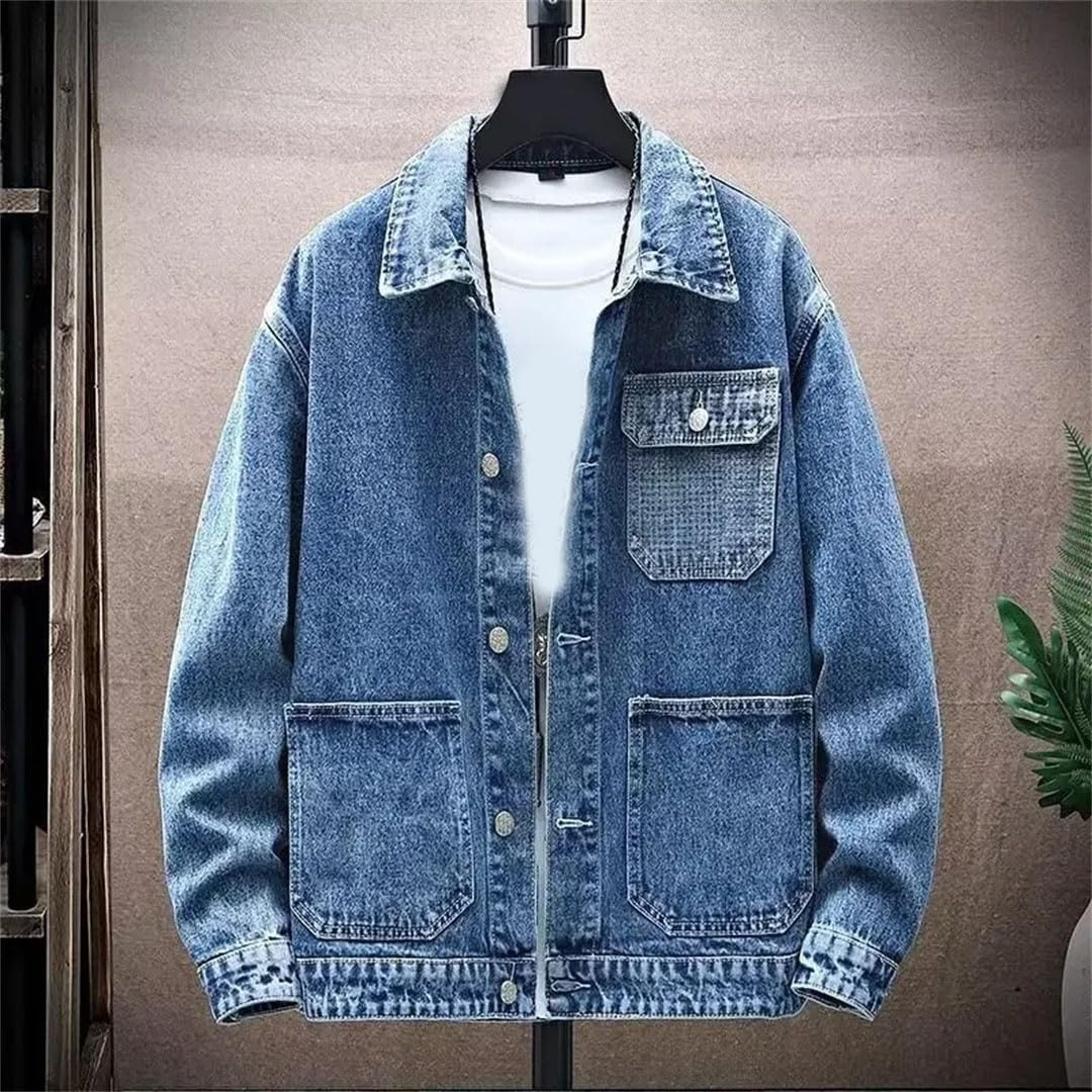 Men's Spring Denim Working Jacket Top Shirt Baseball Style Winter Casual Outerwear