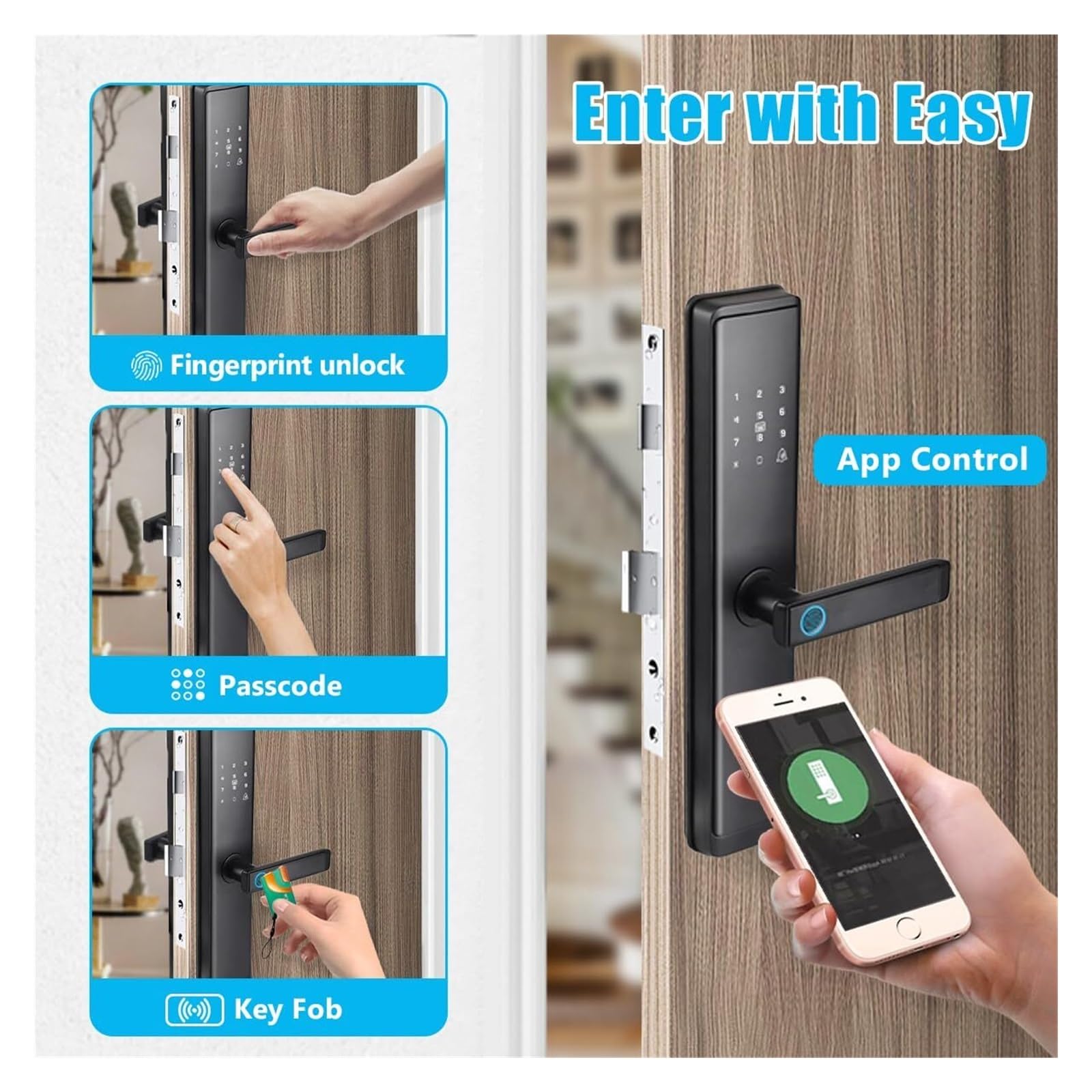 serratura smart Serratura for porta intelligente con ingresso senza chiave Serratura for porta con impronta digitale con catenaccio elettronico a maniglia for ufficio domestico interna(Grey)
