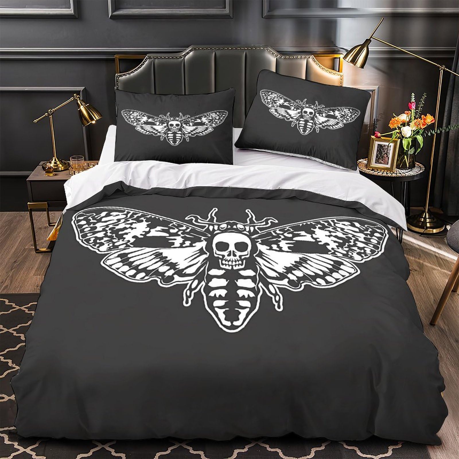 Housse de couette squelette couple en microfibre douce anti-plis pour lit 220x240