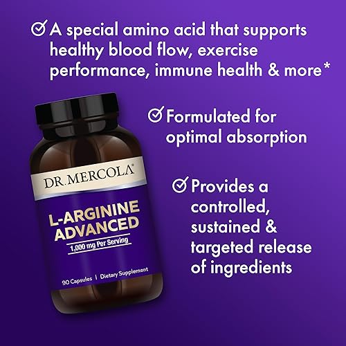 Miniatura 4 de Dr. Mercola L-Arginine Advanced, 30 Servings (90 Capsules), 1,000 mg Per Serving, Dietary Supplement, Supports Energy Production, Non-GMO