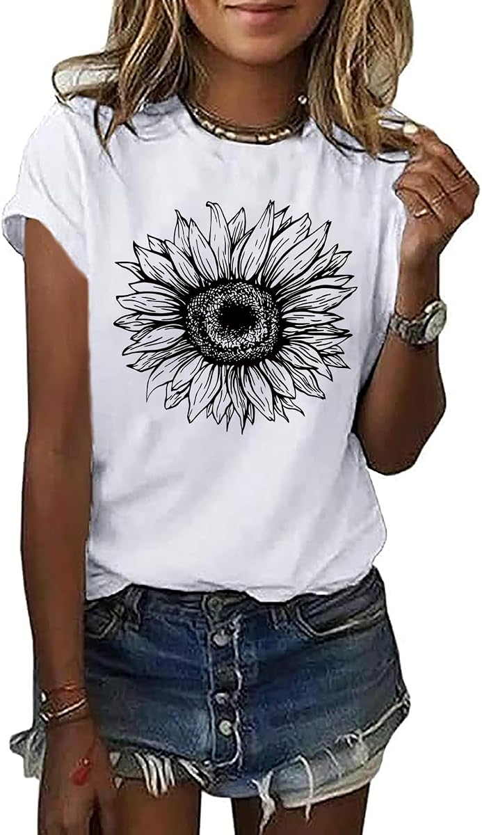 BLACKOO Women Cute Sunflower Graphic Tee Shirts