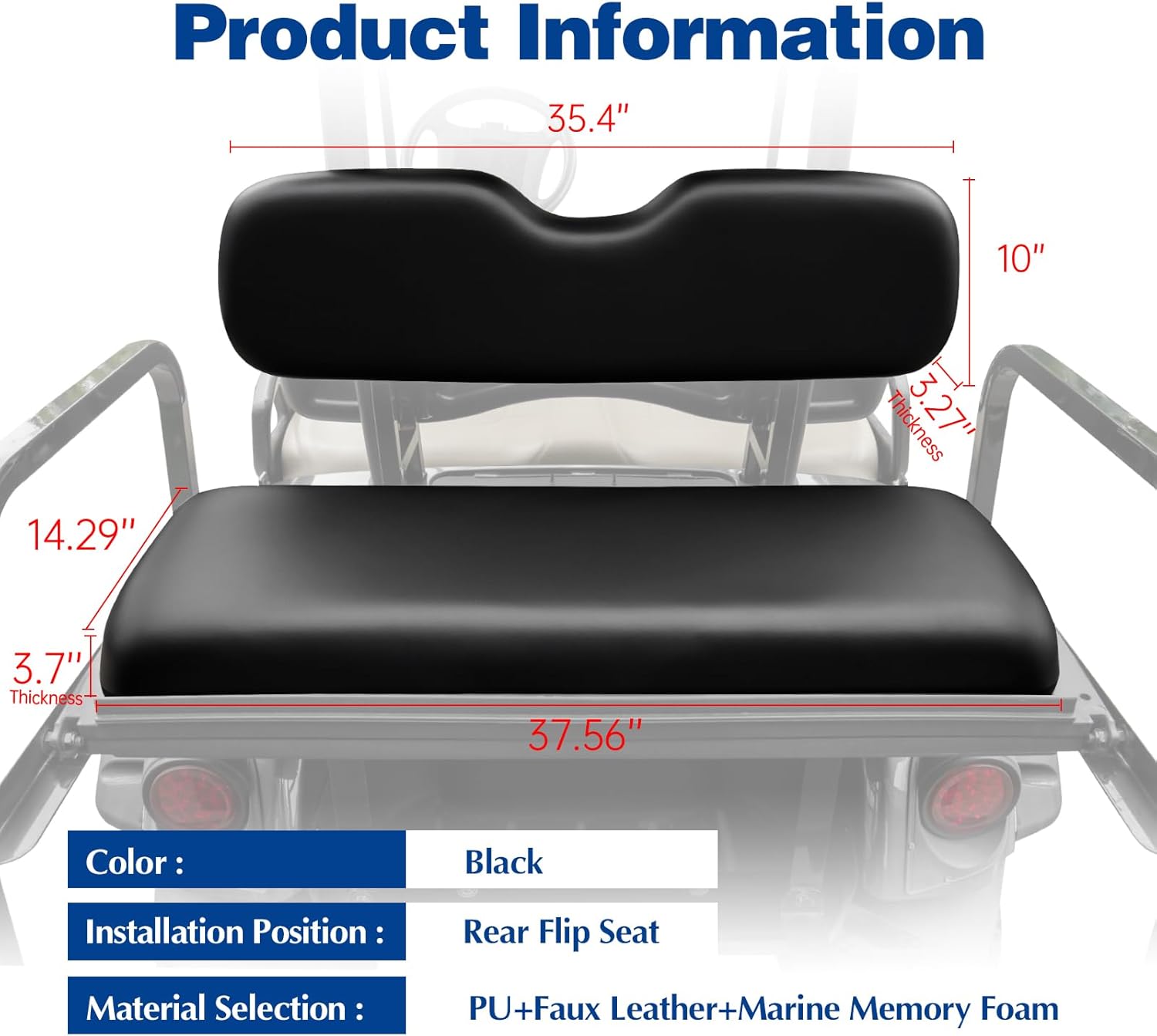 Universal Golf Cart Replacement Rear Seat for EZGO/Club Car/Yamaha Golf Cart Seats, Including Seat Cushion and Backrest Pad,Fit Flip Rear Seats