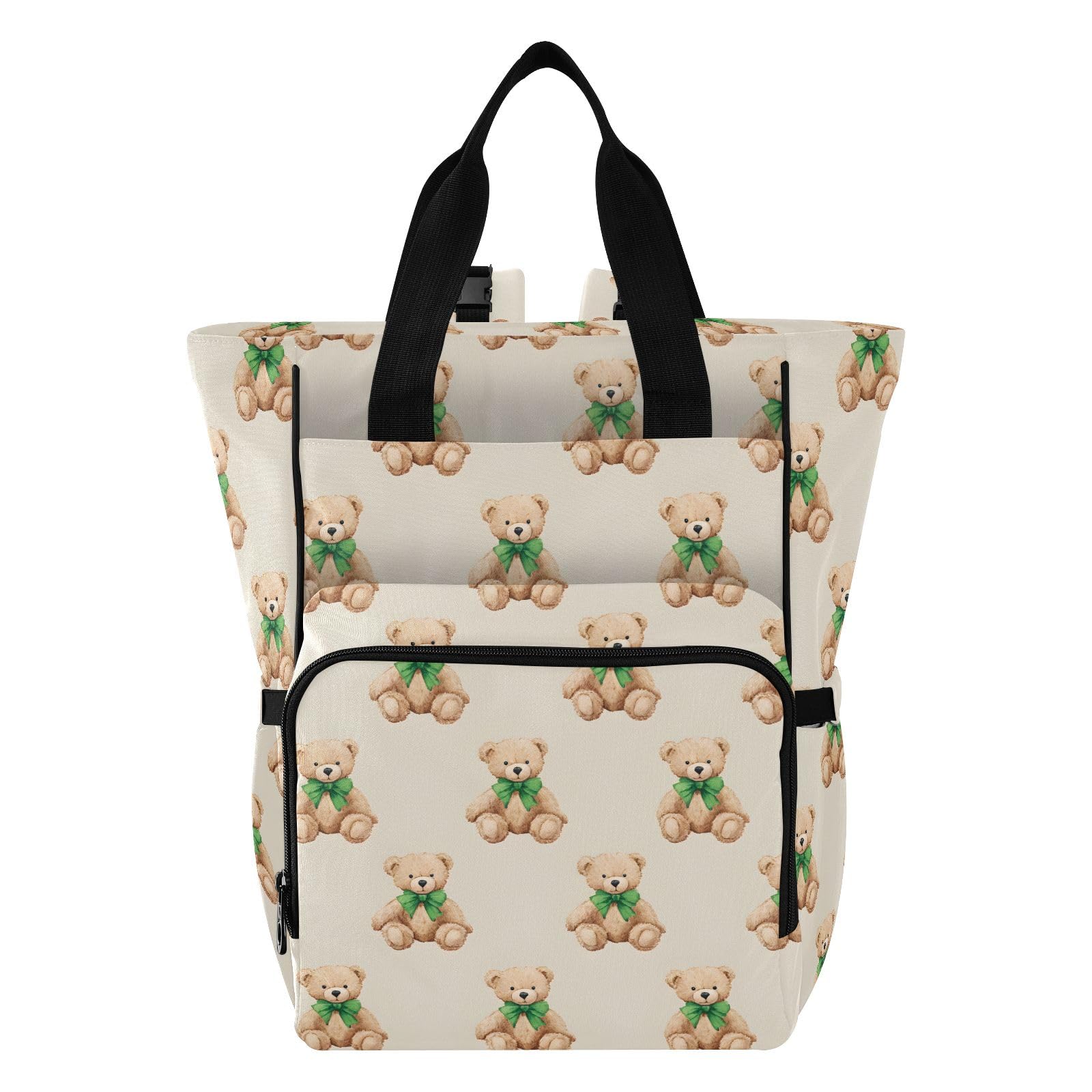 Mnsruu Baby-Wickeltasche mit Teddybär-Schleifenmuster, große Tasche, wasserdicht, Reise-Wickeltaschen für Mütter und Väter
