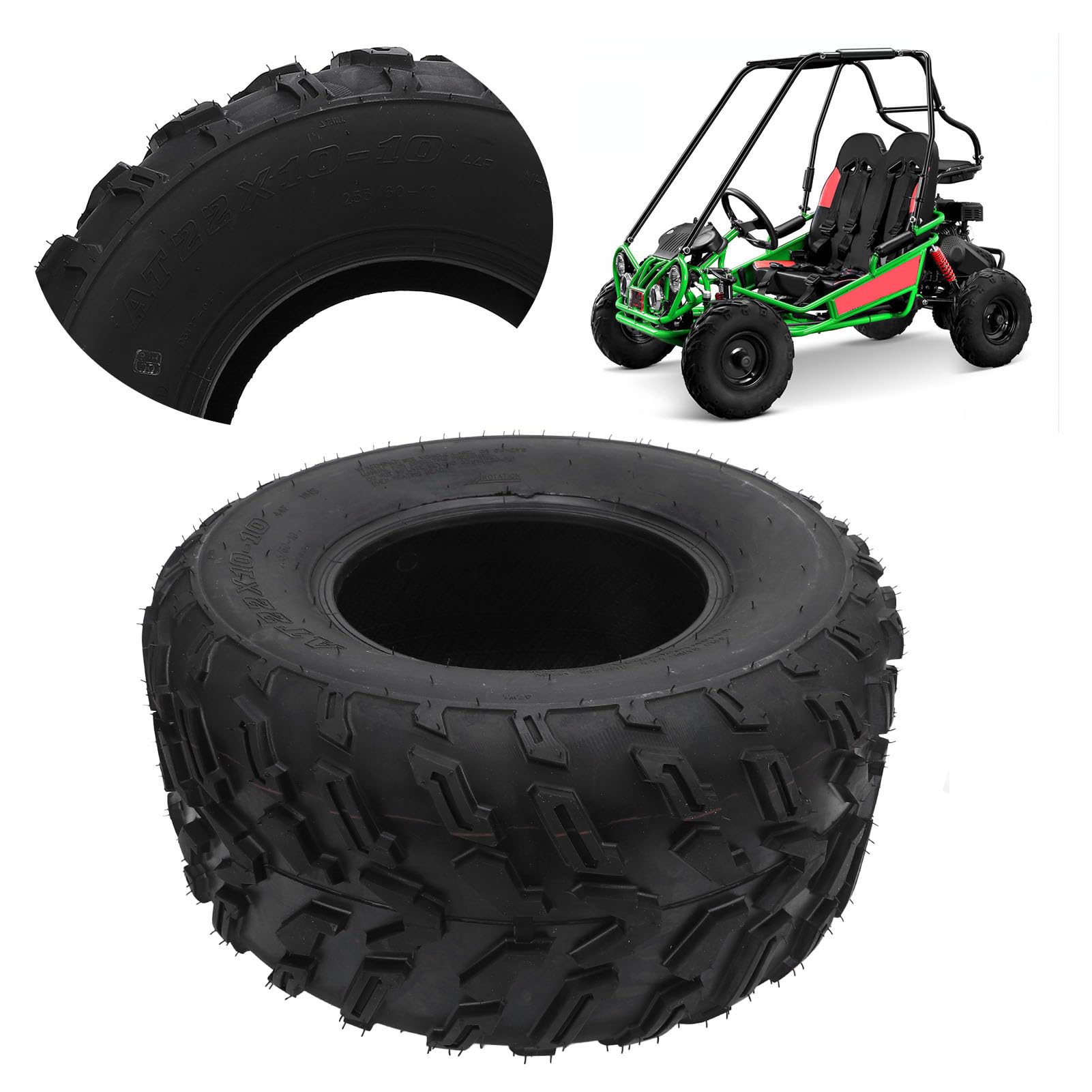 Pneumatico in Gomma ATV per Quad ATV UTV, 22×10-10 22×10×10 Pneumatico ATV Gomma Antiscivolo Presa Migliorata Controllo Migliorato Pneumatico ATV a 6 Strati per Carrello Go Kart