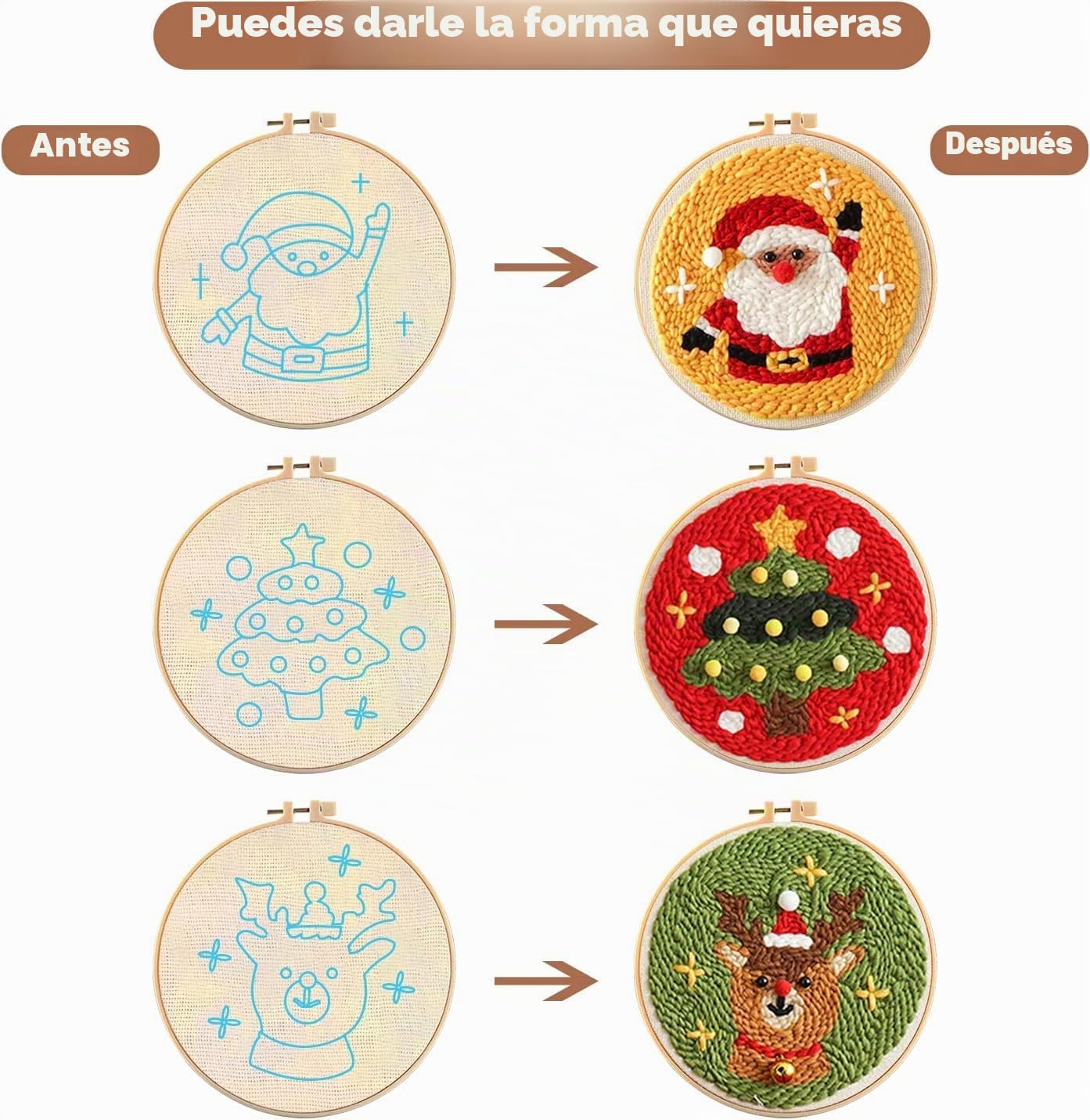 Kit de Bordado de 42 Piezas - Aguja de Perforación, Bolígrafo Mágico, Aros, Tela Para Coser - Punch Needle Kit (Azul+Rosa)