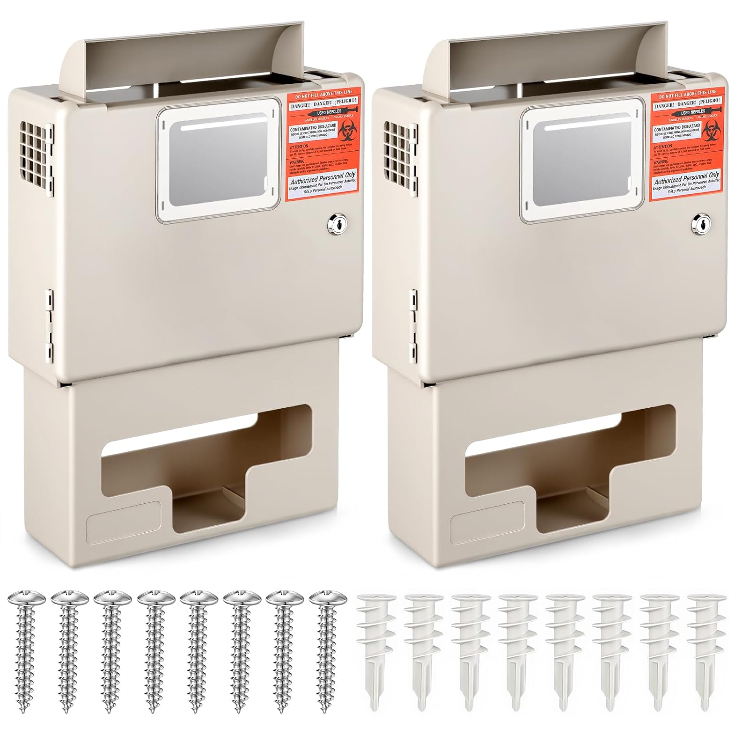 Ripeng 1 Pcs Sharps Container System Wall Mount Locking with Glove Box for 5 Qt Sharp Container Wall Mount