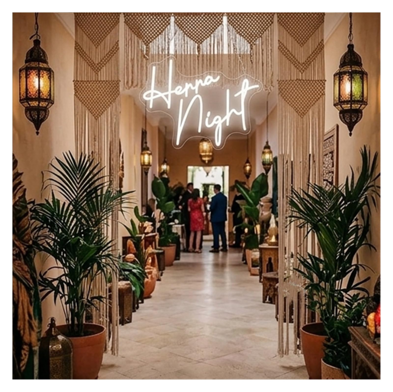LED néon signe Enseigne Lumineuse Henna Night À Intensité Variable Alimentée Par USB Pour Décoration De Mariage, De Fête Prénuptiale, De Fiançailles(B,50X38cm)