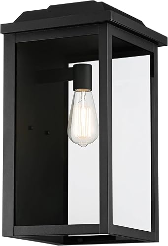 Miniatura 7 de John Timberland Eastcrest - Juego de 2 lámparas de pared modernas para exteriores, metal negro texturizado de 18 12 pulgadas, paneles de vidrio