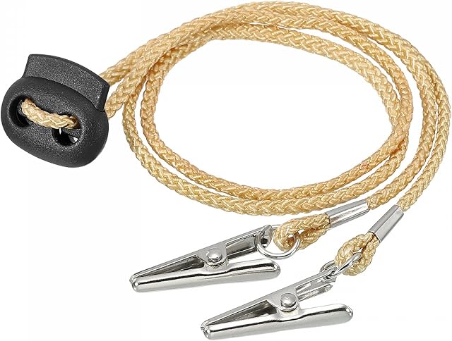sourcing map Napkin Chain, 12.8" Polyester Neck Bib Holder Chain Sun Hat Strap Cord Lanyard with Adjustable Buckle Clips for Napkin Cap Fixing, Beige