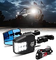 Vista 9 de Xprite UTV - Espejos LED de visión lateral de aluminio con luces de charco, se adapta a barra de jaula enrollable de 1.75 a 2 pulgadas para Polaris