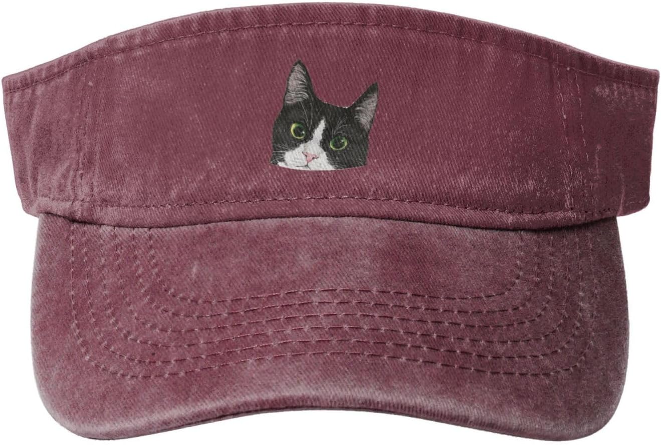 Black White Tuxedo Cat Sport Sun Visor Hats for Men & Women Empty Top Baseball Cap Sunscreen Visor Caps,Black