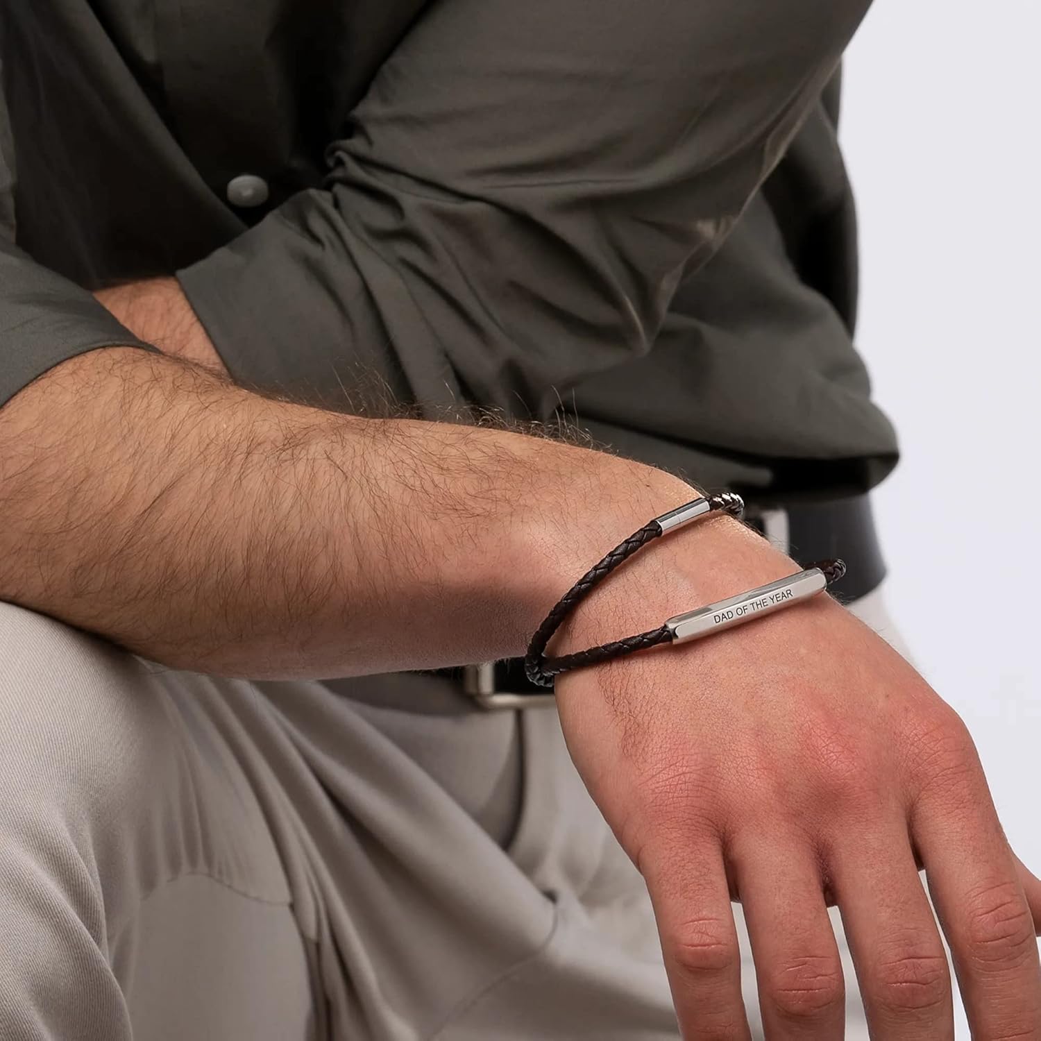 MYKA - Personalized Woven Black/Brown Leather Double Wrap Bracalet With Custom Inscription - Engraved Jewelry For Him, Men, Father - Personal Dainty Gift For Father's Day, Birthday, Christmas - - Image 7