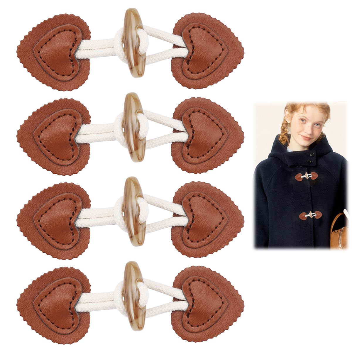 4 Paia Di Alamari In Pelle PU Bianca Con Pallina Di Peluche - Bottoni A Sfera Per Cappotti, Giacche E Maglioni, Accessori Fai-da-te