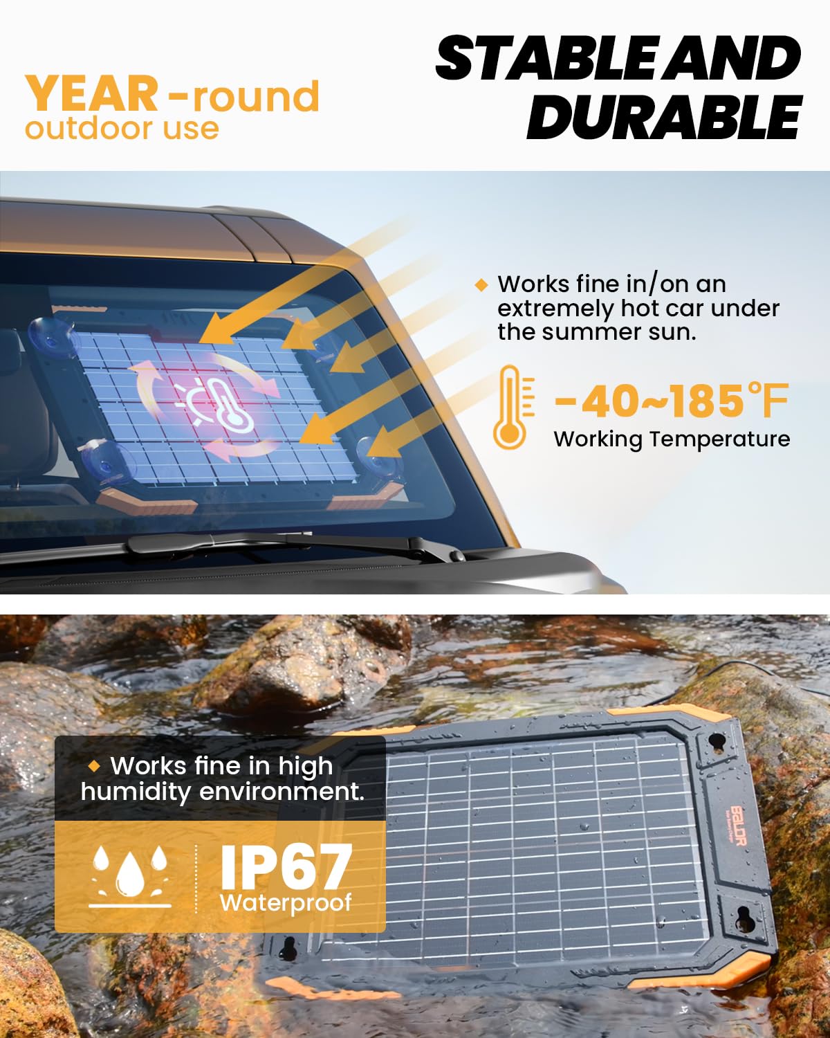 BALDR Caricabatteria e mantenitore a energia solare da 13 W 12 V, regolatore di carica MPPT intelligente integrato, impermeabile, (VR1213)