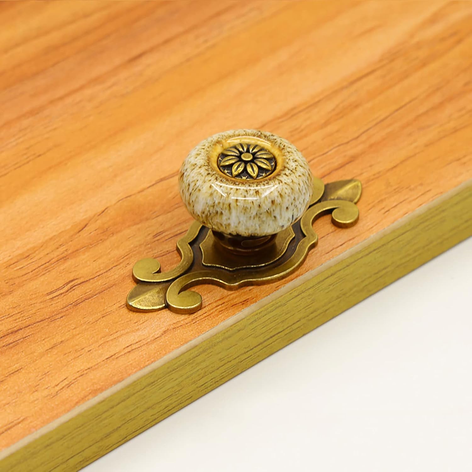 HUAMULAN 10 Pack Retro Ceramic Knobs,Vintage Dresser Kitchen Petal Cabinet Pulls Rustic Zinc Alloy Base Back Plate Kid Cupboard Wardrobe Drawer Door Handles