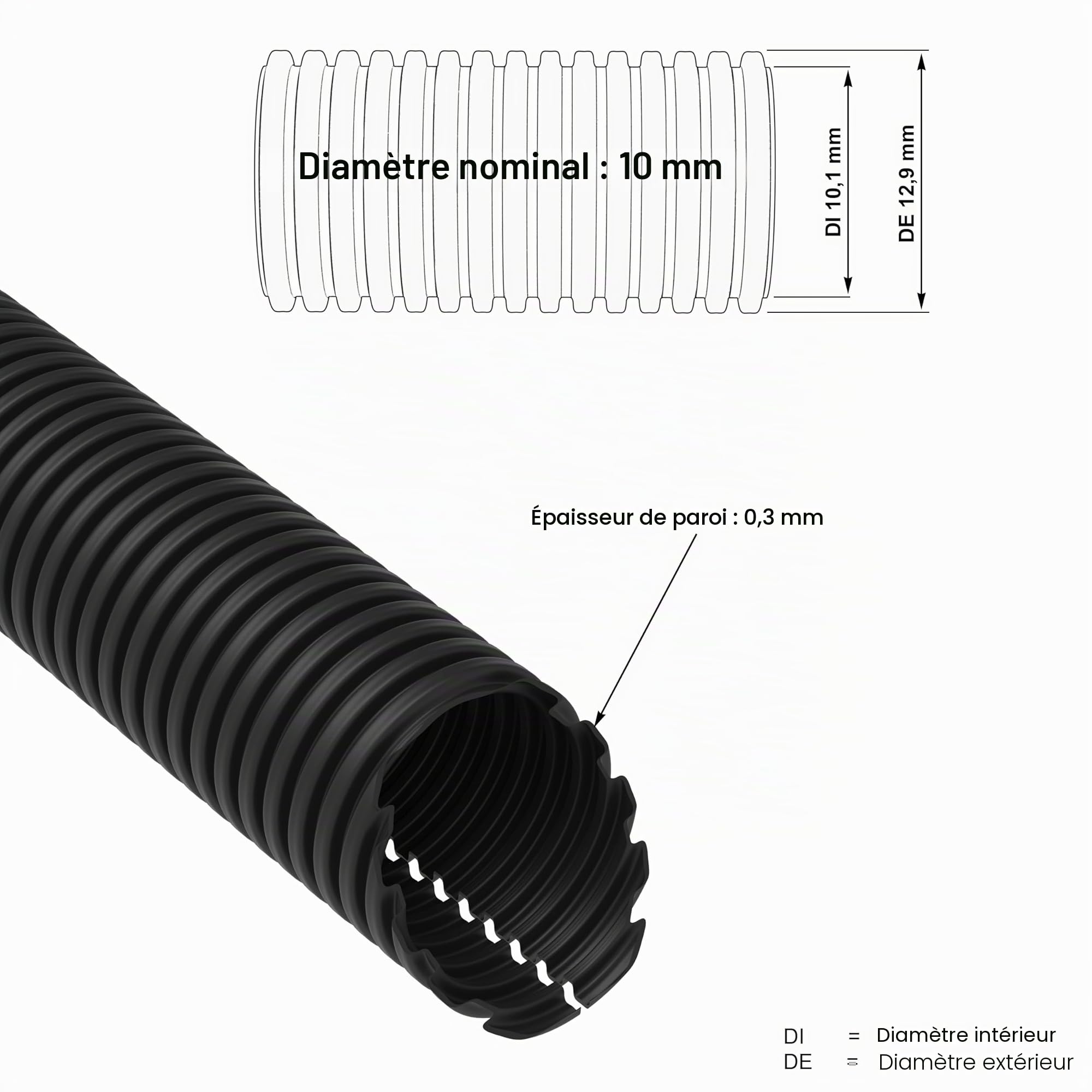 AUPROTEC Gaine Annelée Fendue 10 mm 2 m Protection Câbles