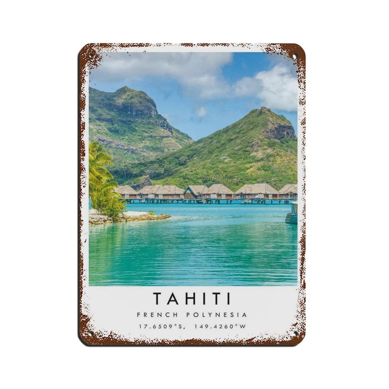 Tahiti Travel, Tahiti Poster Tin Sign Vintage Metal Pub Club Cafe Bar Home Wall Art Decoration Poster Retro 12x16inch(30x40cm)