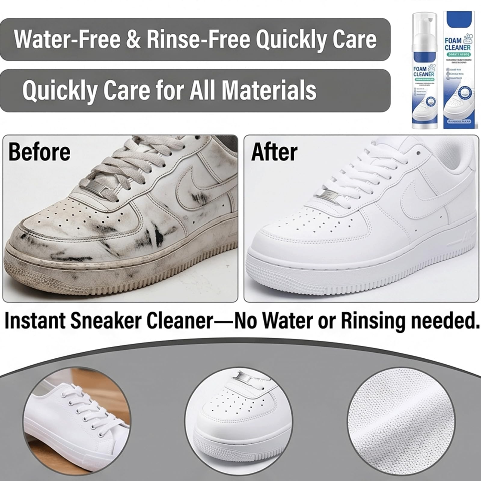 Weißer Schuhreinigungsschaum, wasserloser, spülfreier, schäumender Schuh-Reiniger, trocken abwischbarer Schuh-Reinigungsschaum, Chaussure Whitener für Turnschuhe, Instant-Fleckenentferner (5 stücke)