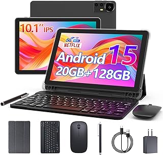 Android 15 Tablet 10 Inch, 20GB RAM+128GB ROM/2TB Expandable, 2 in 1 Tablets with Keyboard Case Mouse Stylus, 2.0GHz Quad-...