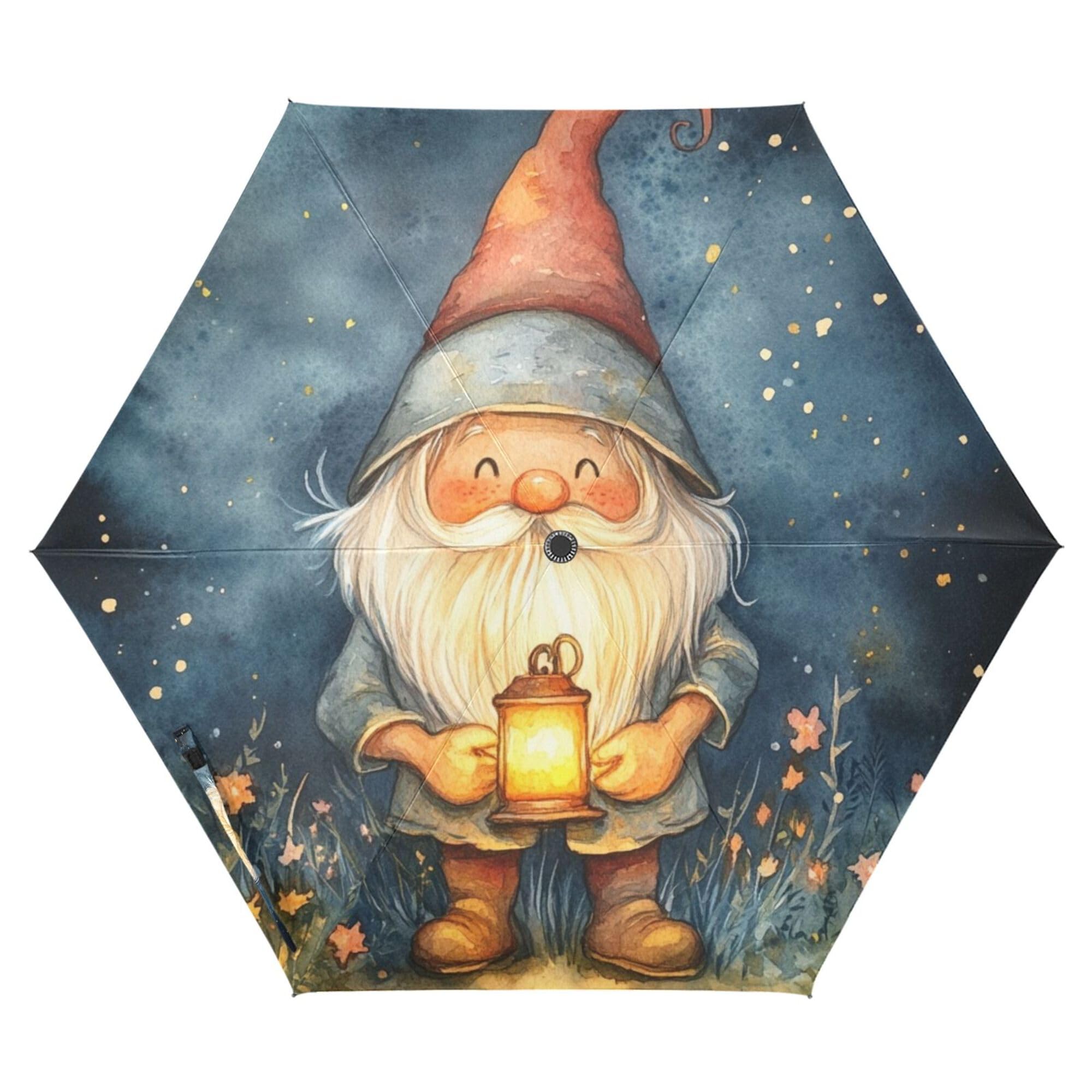 JUNZAN Fairy Tale Winter Gnome Umbrellas For Rain 39 Inch Portable Automatic Open Close Umbrellas For Weddings for Men Outdoor Defence Accessories