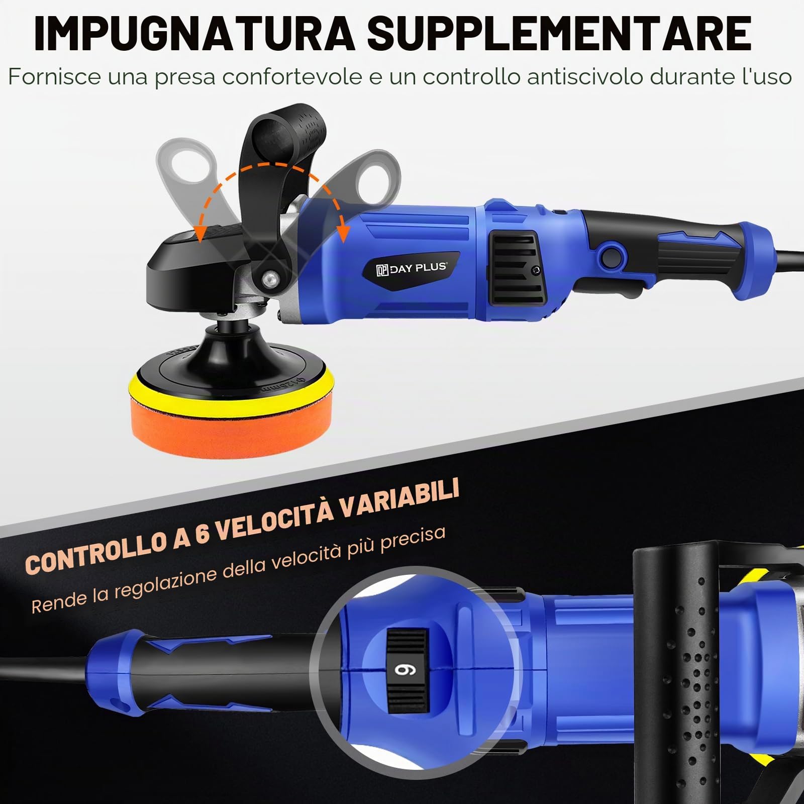 Lucidatrice Rotorbitale Auto,, Lucidatrice Auto Professionale Elettrico 800-3500 giri/min, 6 Velocità Variabile, 150-180mm per Lucidatura Automatica