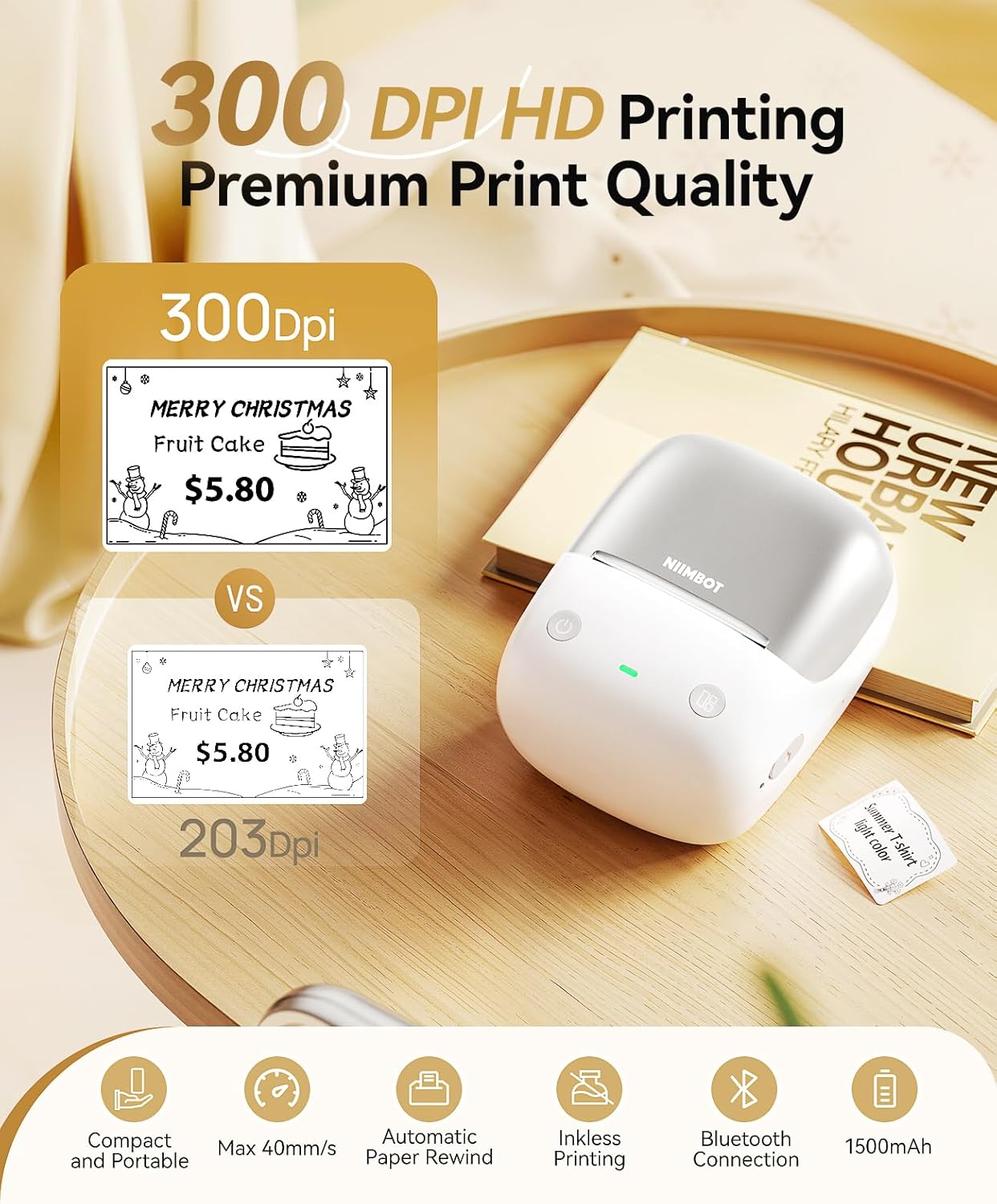 NIIMBOT B2 Pro Label Maker Machine(Silver) with 50x80mm Red&Black Kraft Labels, 300DPI Sticker Printer Portable Bluetooth Label Printer, for Photo Sticker, DIY Crafts, Study Notes, Gift, Journal Label