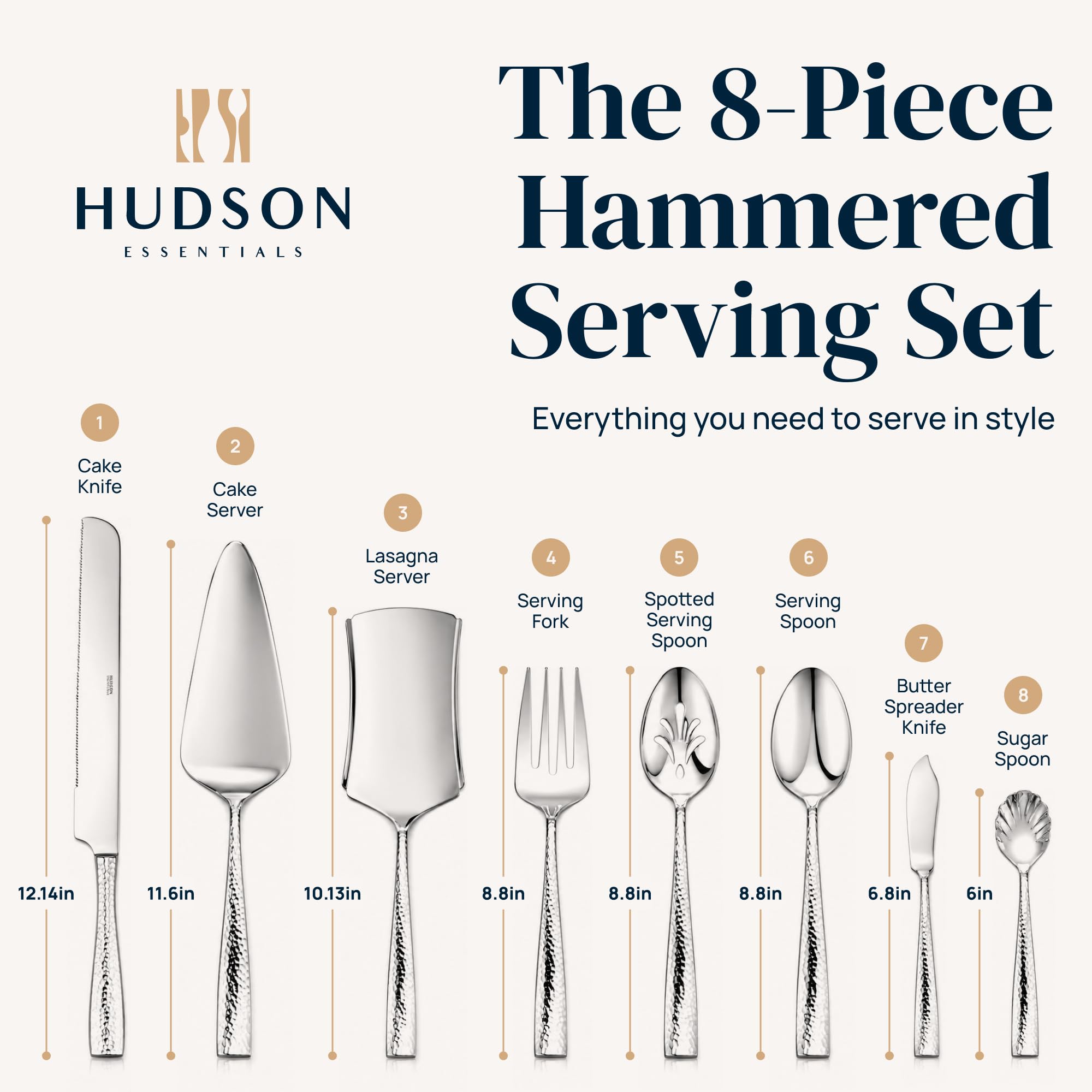 Hudson Essentials - Juego de utensilios para servir (acero inoxidable 18/10, 8 piezas)