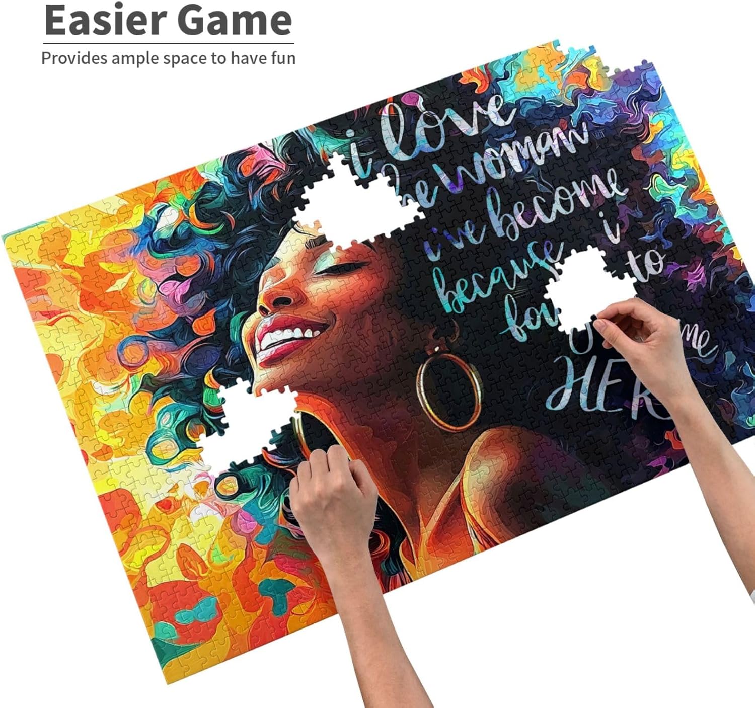 African American Woman Jigsaw Puzzles 1000 Pieces for Adults Colorful Afro Black Women Wooden Puzzles for Challenging Family Activity Games