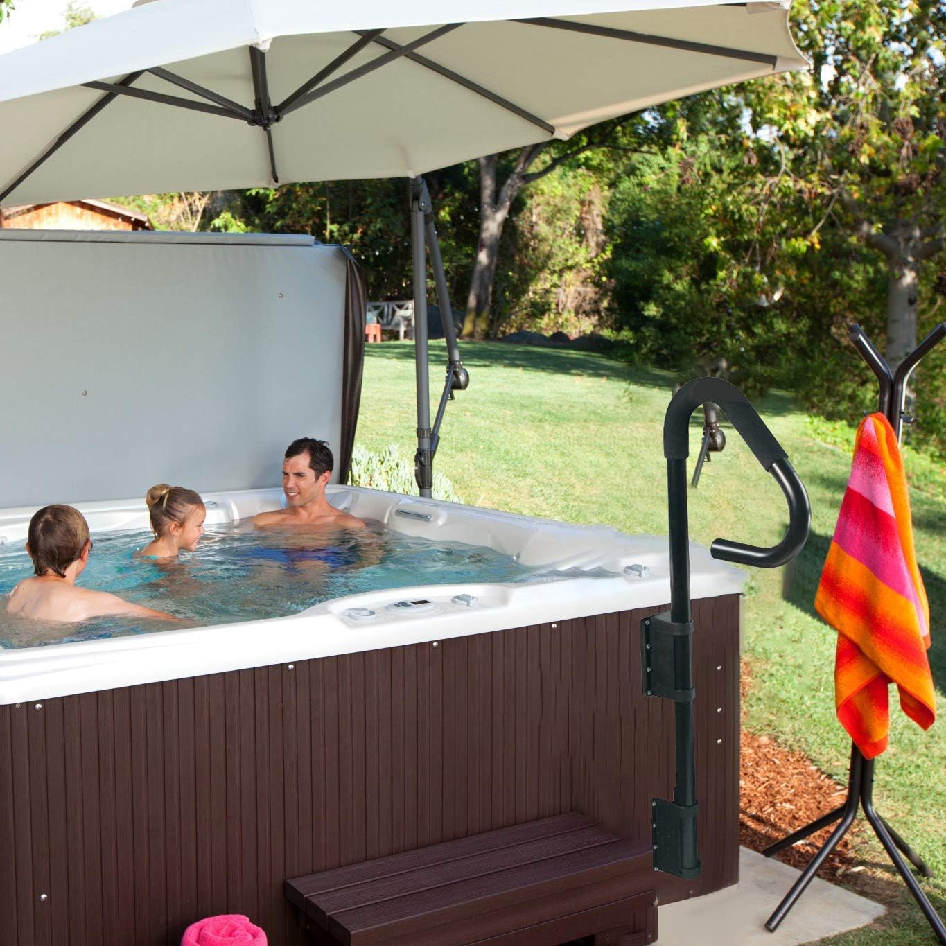 REGMICS Hot Tub and Spa Hand Rail Dual Mount, Foam Grip, Stationary, Safey Grab Rail for Hot Tub Assist and Accessory(Black) : Patio, Lawn & Garden