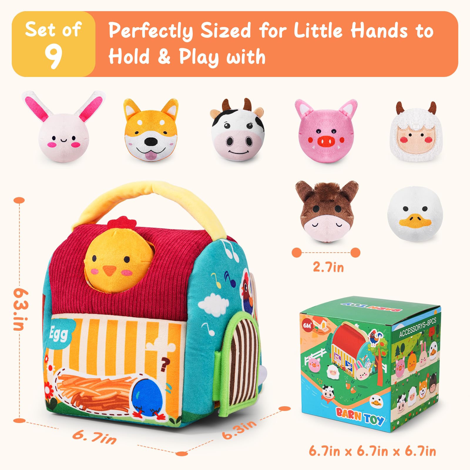 Yeeammk Baby Toys 6-12 Months, 9PCS Montessori Sensory Toys with Surprise Barn Stuffed Farm Animals - Image 4