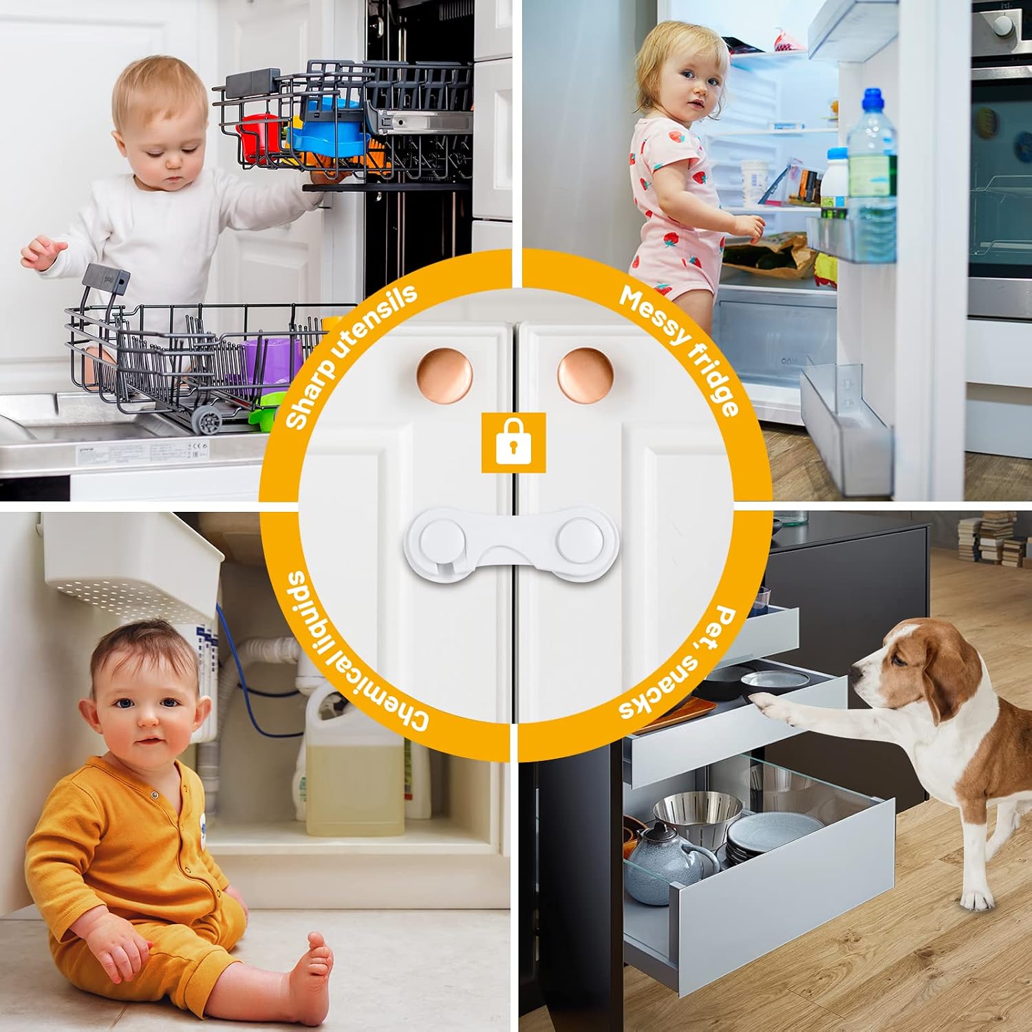 TRILINK Cabinet Locks for Babies 6 Pack, Baby Proofing Baby Safety Locks, Child Locks for Cabinets, Fridge Locks for Kids, Strong Adhesive No Drilling-Durable-Multifunctional for Furniture Kitchen