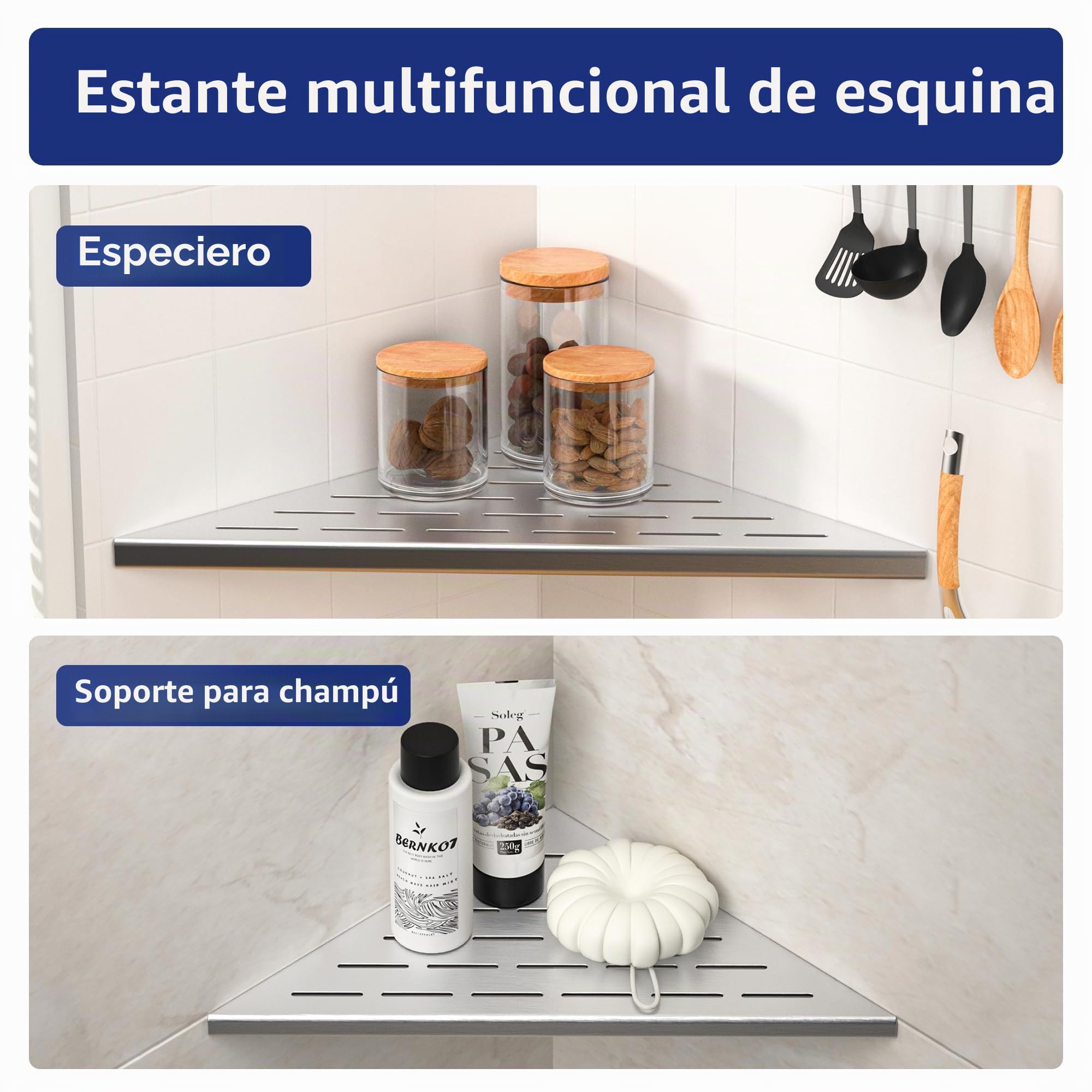 Estantería de ducha esquinera de acero inoxidable 304 para paredes de azulejos, estante empotrado para la renovación del cuarto de baño (cepillado, 305 mm)