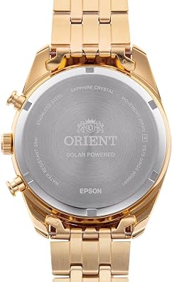Orient Stretto Solar Chronograph Champagne Dial Gold Colour Strap Mens Watch RA-TX0301G10B