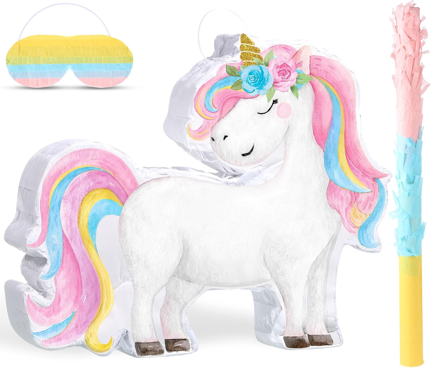 Small Unicorn Piñata with Piñata Stick Blindfold and Confetti Rainbow Unicorn Piñata for Girls Birthday Party Pink Unicorn Party Supplies for Princess Parties Fiestas Decorations(Unicorn Mermaid)