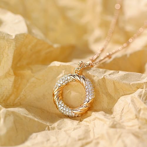 Miniatura 5 de LOYATA Collar con colgante de luna, chapado en oro de 14 quilates, con diseño de media luna, luna llena y círculo abierto para mujer