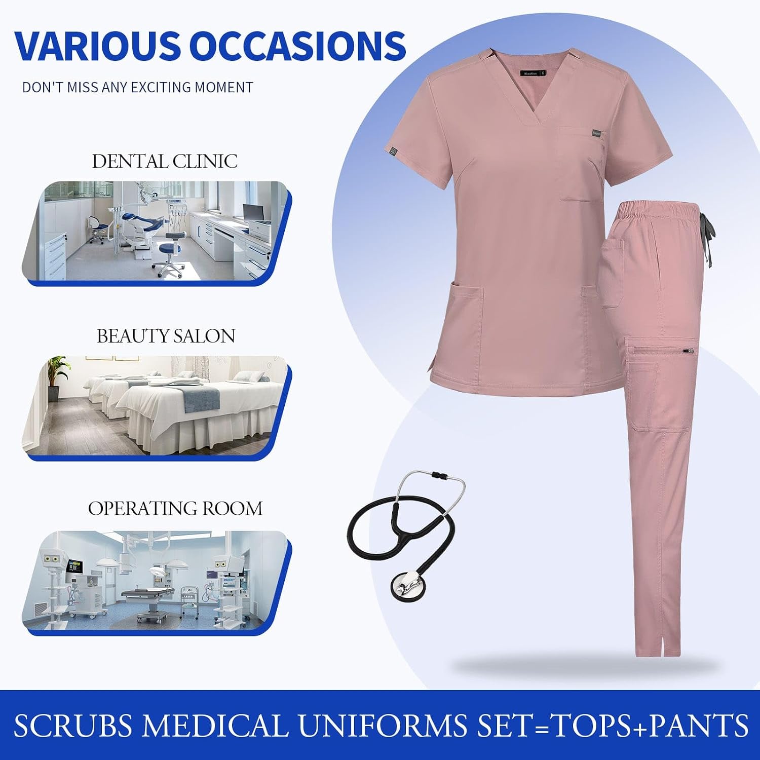 VIAOLI Scrubs for Women Set, V-Neck Top and 8 Pocket Drawstring Scrub Pant - Women Scrub Set Uniform Clearance
