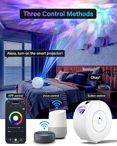Miniatura 6 de DOWILLDO Proyector Smart Star Galaxy, luz nocturna de nebulosa con aplicación inteligente y control de voz y botón, 16 millones de colores y modo