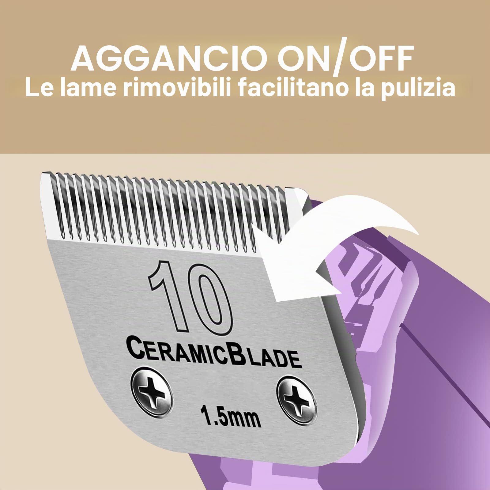 Lame in ceramica staccabili per tosatrice per cani da compagnia, compatibili con Andis, Oster A5, tosatrici serie Wahl KM, lunghezza di taglio 10 1/16"(1,5 mm)