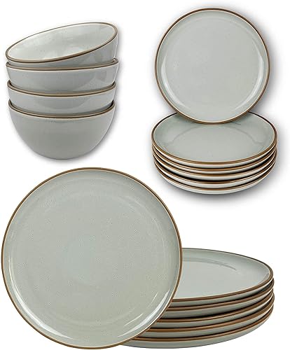 Mora - Platos llanos de cerámica, platos de ensalada, cuencos para cereales, aptos para microondas, horno y lavavajillas, vajilla moderna, Earl Grey