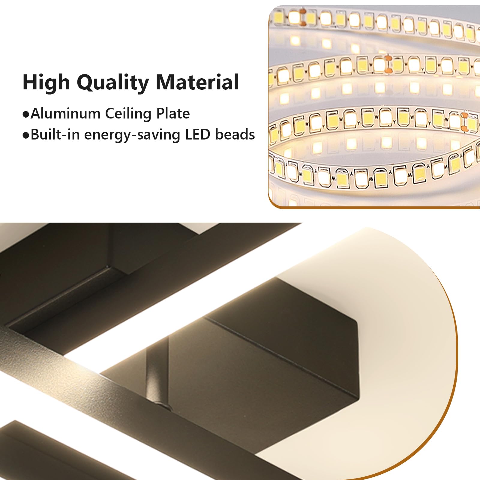 Comely Plafon LED Salonowy, 36W 4050LM Nowoczesna Kwadratowa Akrylowa Lampa Sufitowa, Światło Neutralne 4500K Aluminiowa Oprawa Sufitowa Do Sypialni, Kuchni, Jadalni, Czarny, 52CM