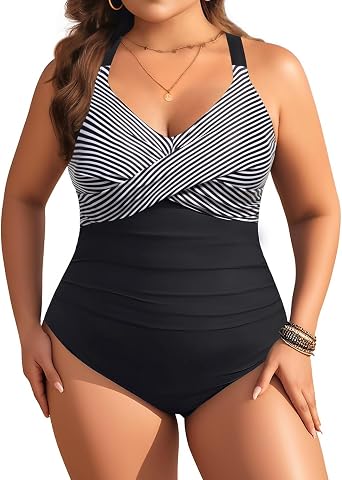 Aqua Eve Plus Size One Piece Swimsuit - Womens Tummy Control Bathing Suit Retro Full Coverage Swimwear 2025