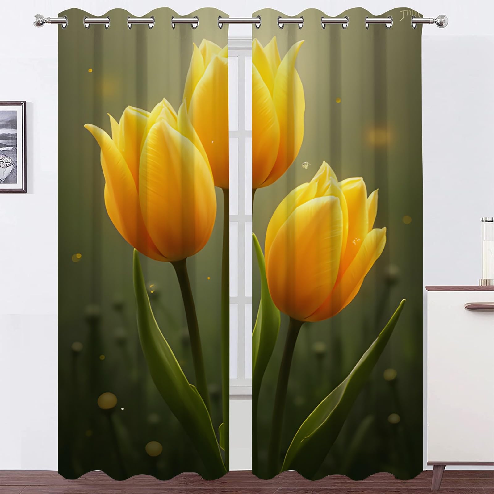 Genérico Izolowane termicznie zasłony zaciemniające 2 sztuki - 140x145cm, żółty tulipan, zasłony dekoracyjne salon/sypialnia, z pierścieniem do zasłony SA1766