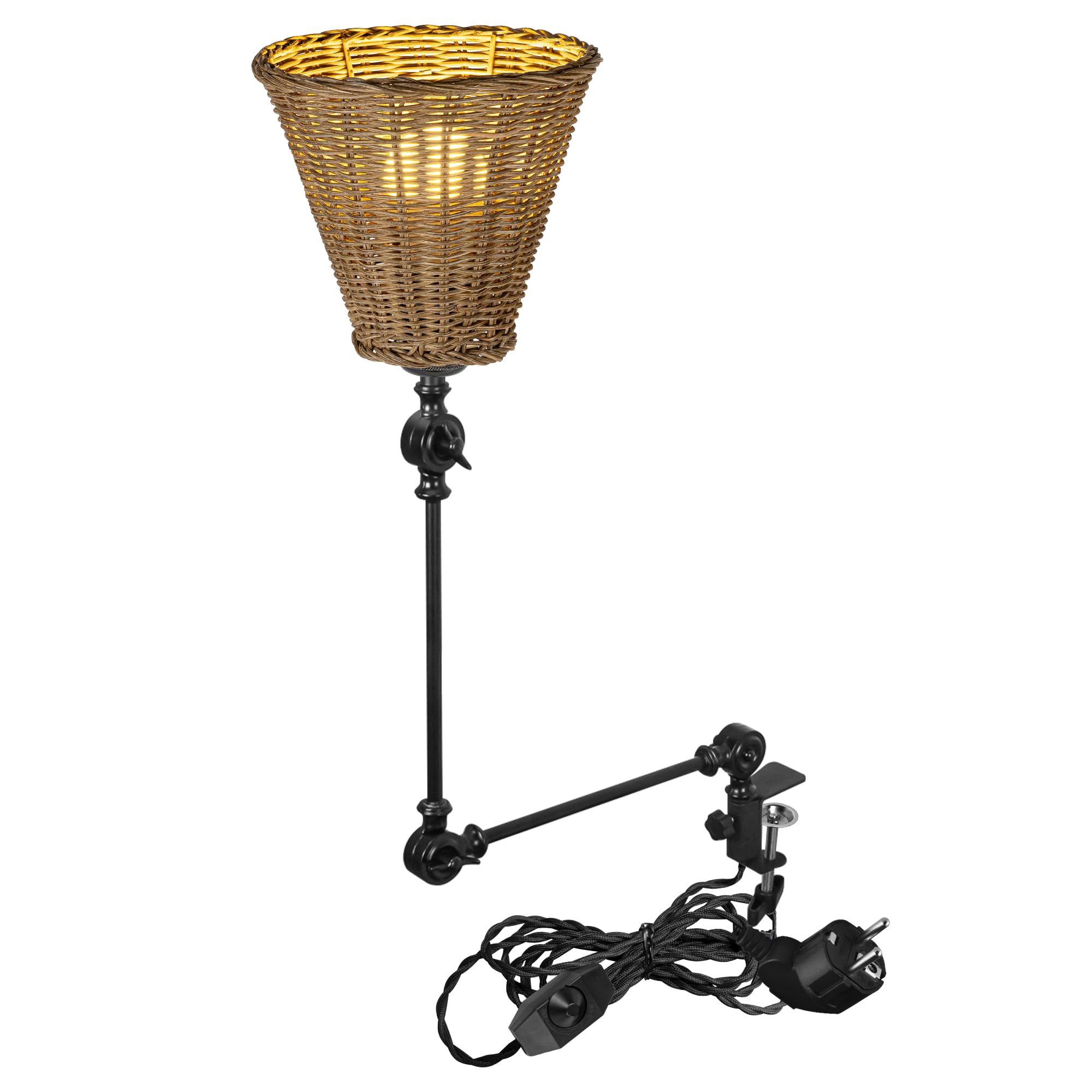 Lampada a morsetto industriale con 2,5 cavi interruttori, clip regolabile su lampada da lettura, lampada da comodino dimmerabile con braccio flessibile per scrivania, comodino, scaffale