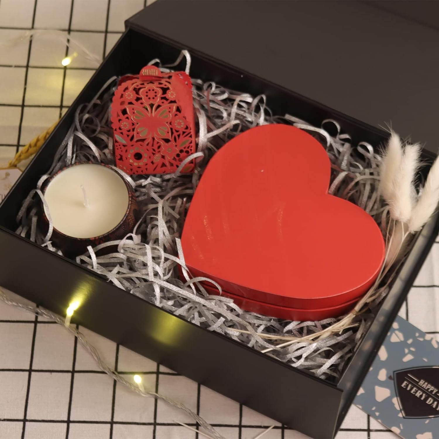 NOVELTYBOXUSA Czarne pudełko prezentowe 23 x 18 x 10 cm, 3 sztuki, magnetyczne pudełko prezentowe z pokrywkami, wstążka, małe pudełka na prezenty dla drużbów, oświadczyny, na urodziny, Dzień Matki