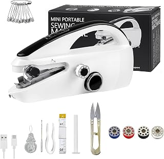 Handnähmaschine mit Doppelantrieb – Tragbare Mini Nähmaschine, 375 SPM, inkl. Nähzubehör für Anfänger & Heimgebrauch